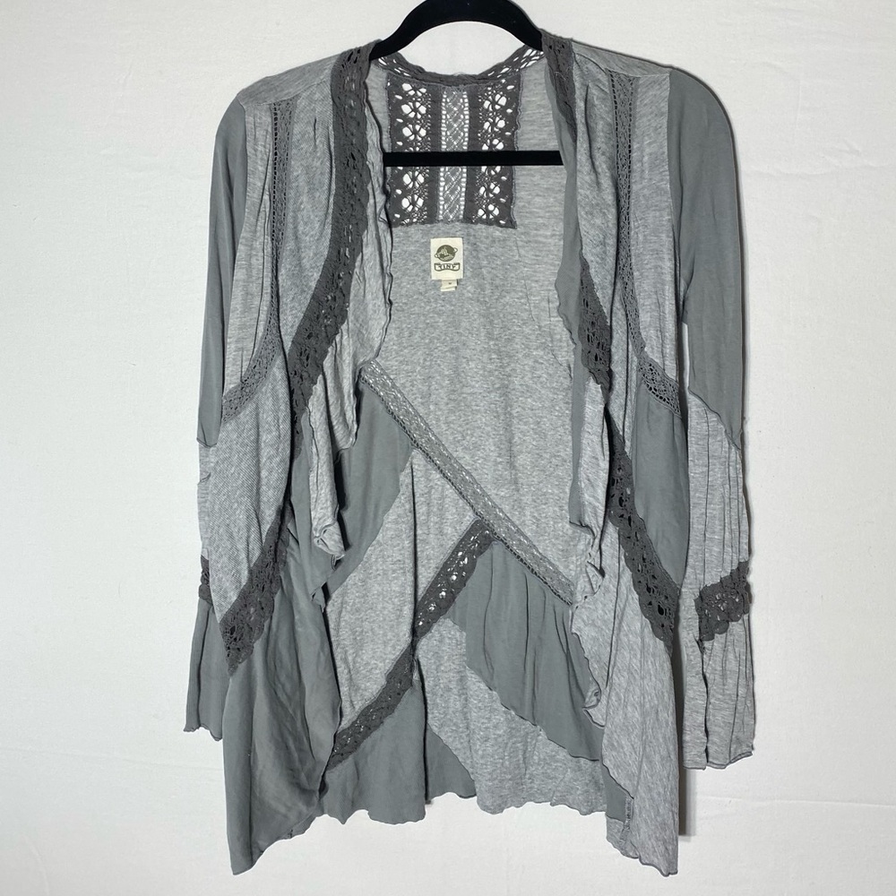 Tiny Grey Open Front Asymmetrical Hem Open Front Cardigan W Lace Accents M